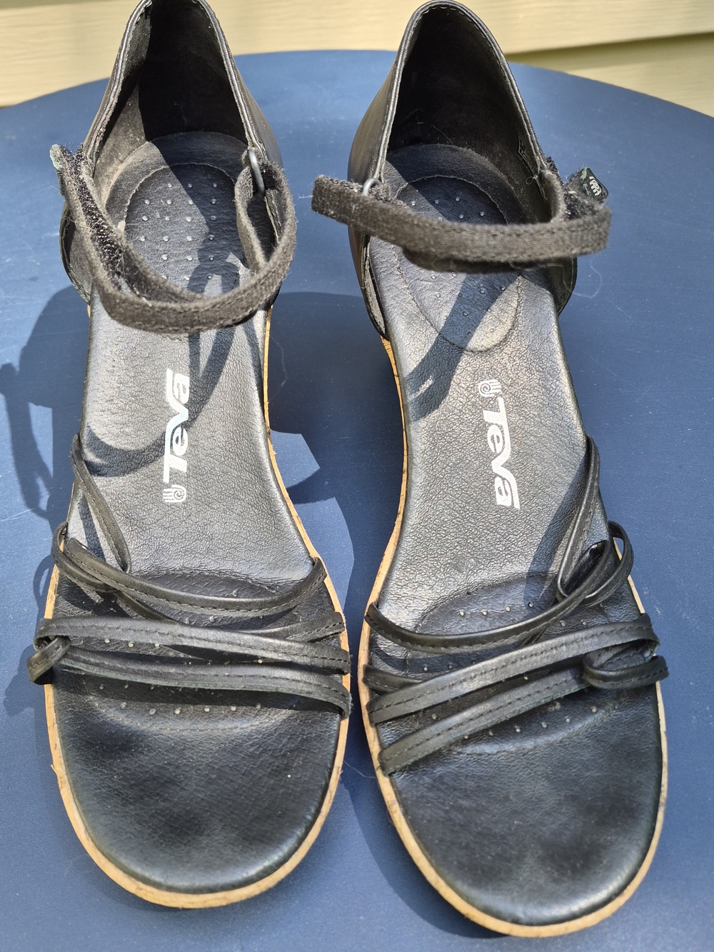 Teva Women's Black Leather Strappy Sandals with Ankle Strap